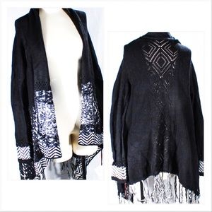 NWT Black & White Open Front Cardigan w/ Tassels Size XXL